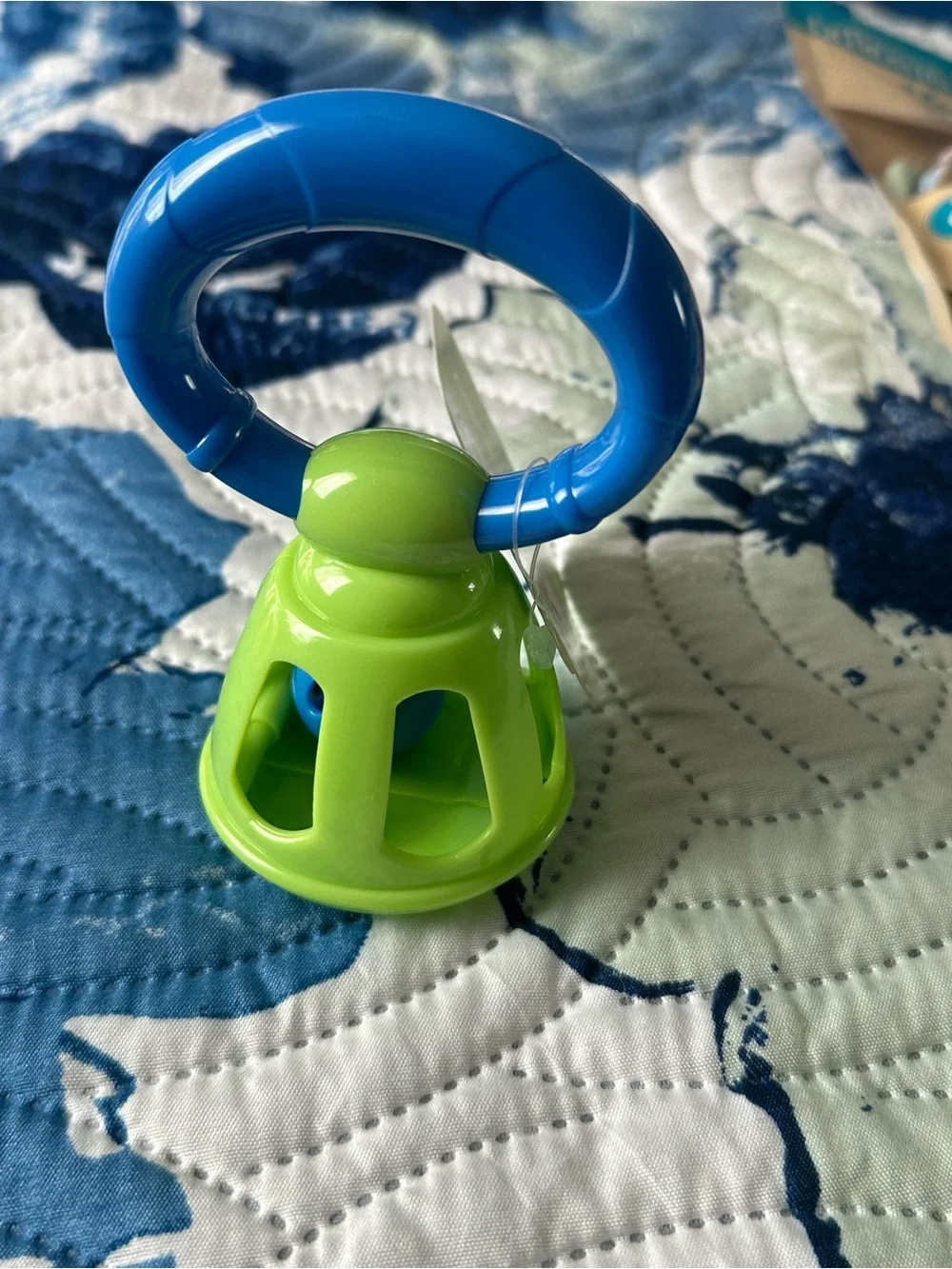 HappyPaci Silicone Pacifiers (0-6m) with Green & Blue Rattle Toy